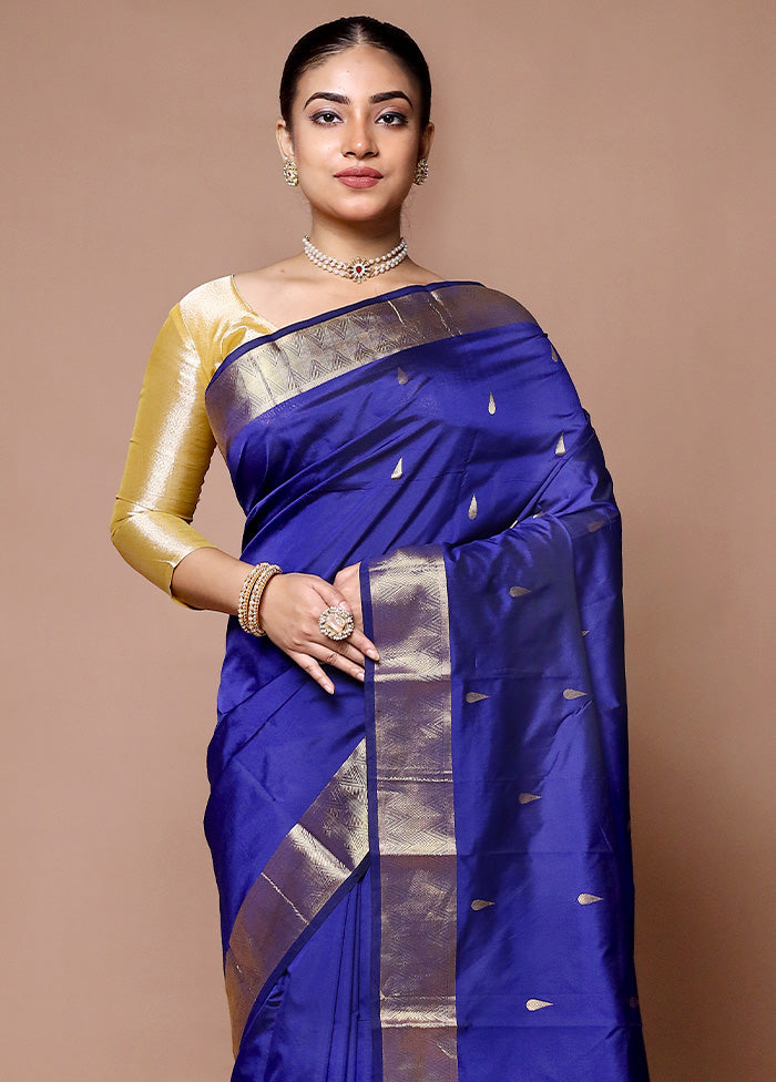 Blue Kanjivaram Silk Saree With Blouse Piece