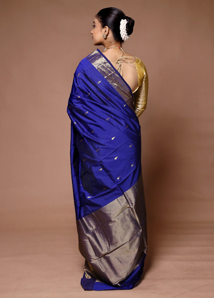 Blue Kanjivaram Silk Saree With Blouse Piece