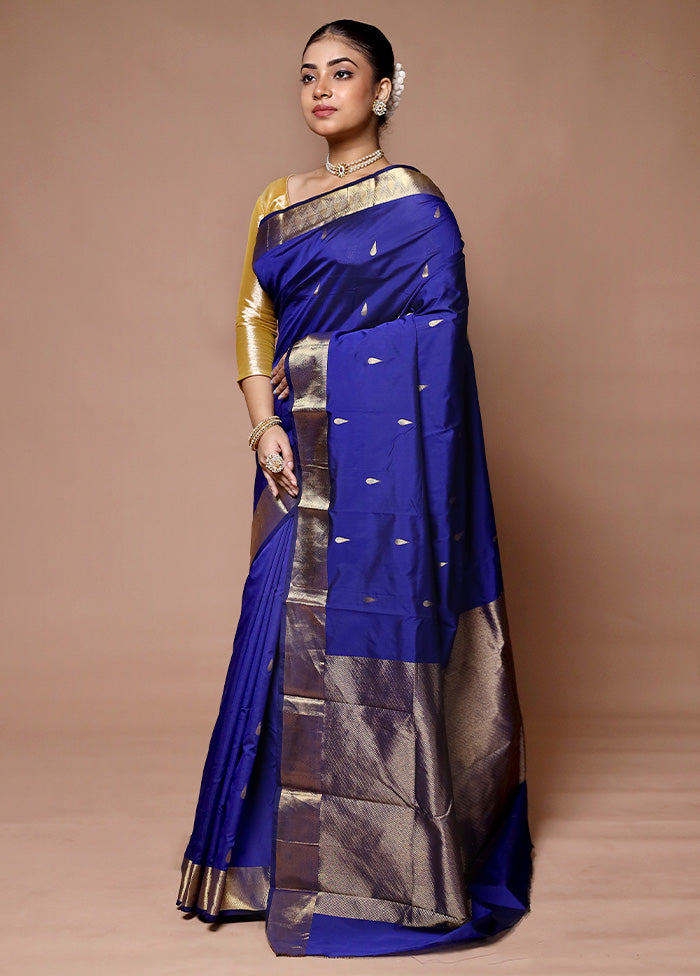 Blue Kanjivaram Silk Saree With Blouse Piece