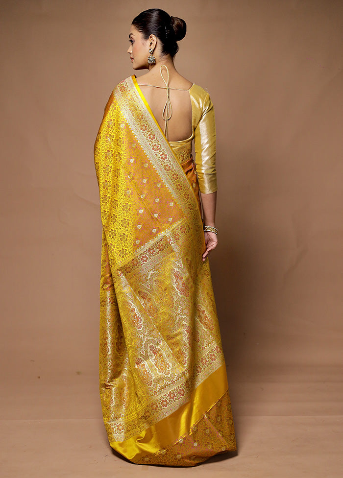 Yellow Handloom Tanchoi Pure Silk Saree With Blouse Piece