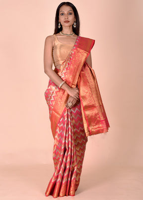 Red Dupion Silk Saree With Blouse Piece