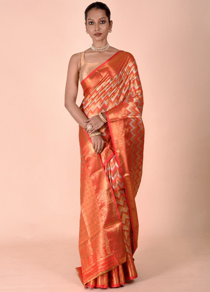 Orange Dupion Silk Saree With Blouse Piece