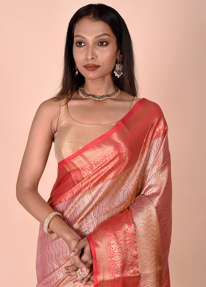 Pink Dupion Silk Saree With Blouse Piece