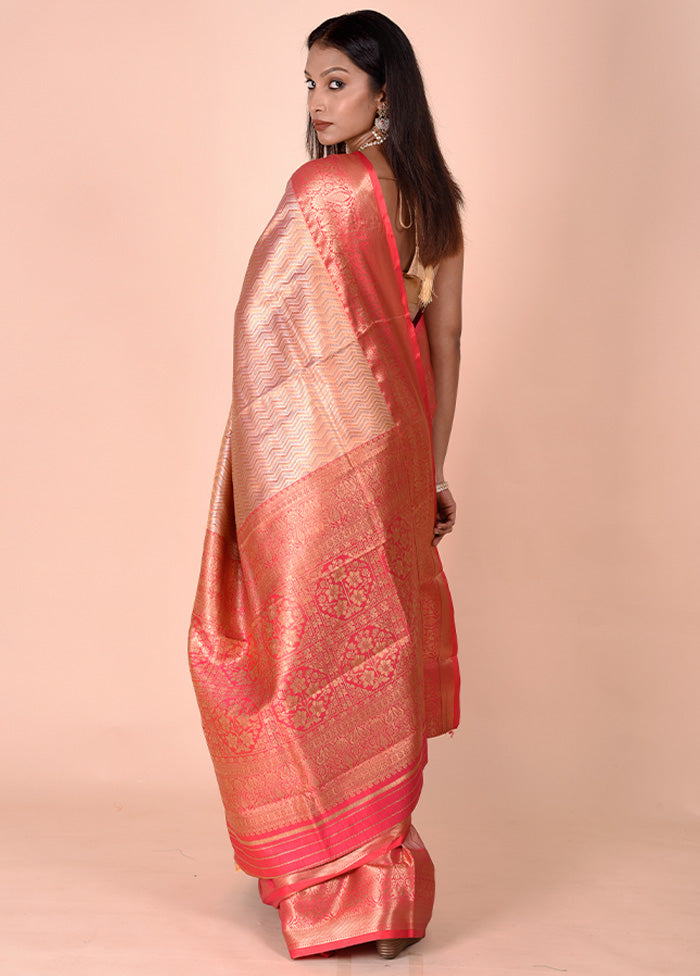 Pink Dupion Silk Saree With Blouse Piece