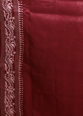 Maroon Handloom Kantha Stitch Pure Silk Saree With Blouse Piece