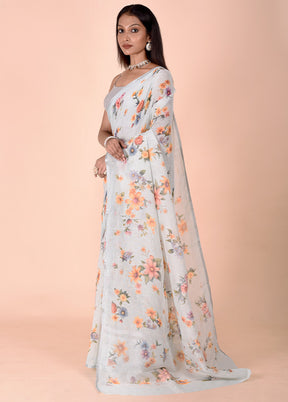 Sky blue Linen Silk Saree With Blouse Piece