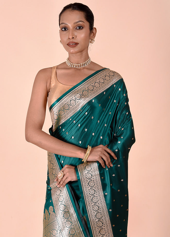 Green Banarasi Silk Saree With Blouse Piece