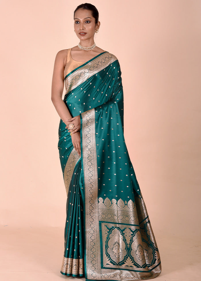 Green Banarasi Silk Saree With Blouse Piece