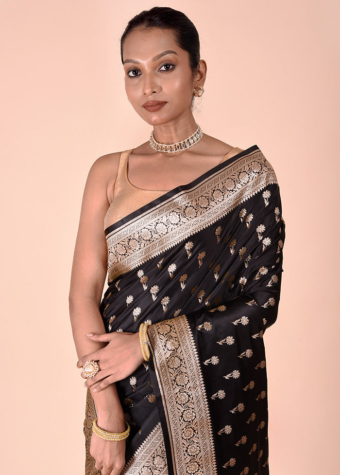 Black Banarasi Silk Saree With Blouse Piece