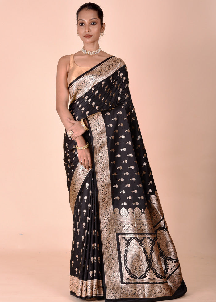 Black Banarasi Silk Saree With Blouse Piece