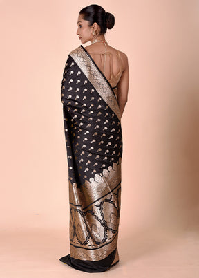 Black Banarasi Silk Saree With Blouse Piece