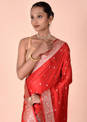 Red Banarasi Silk Saree With Blouse Piece