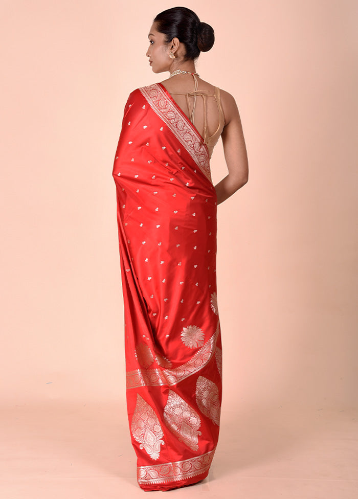 Red Banarasi Silk Saree With Blouse Piece