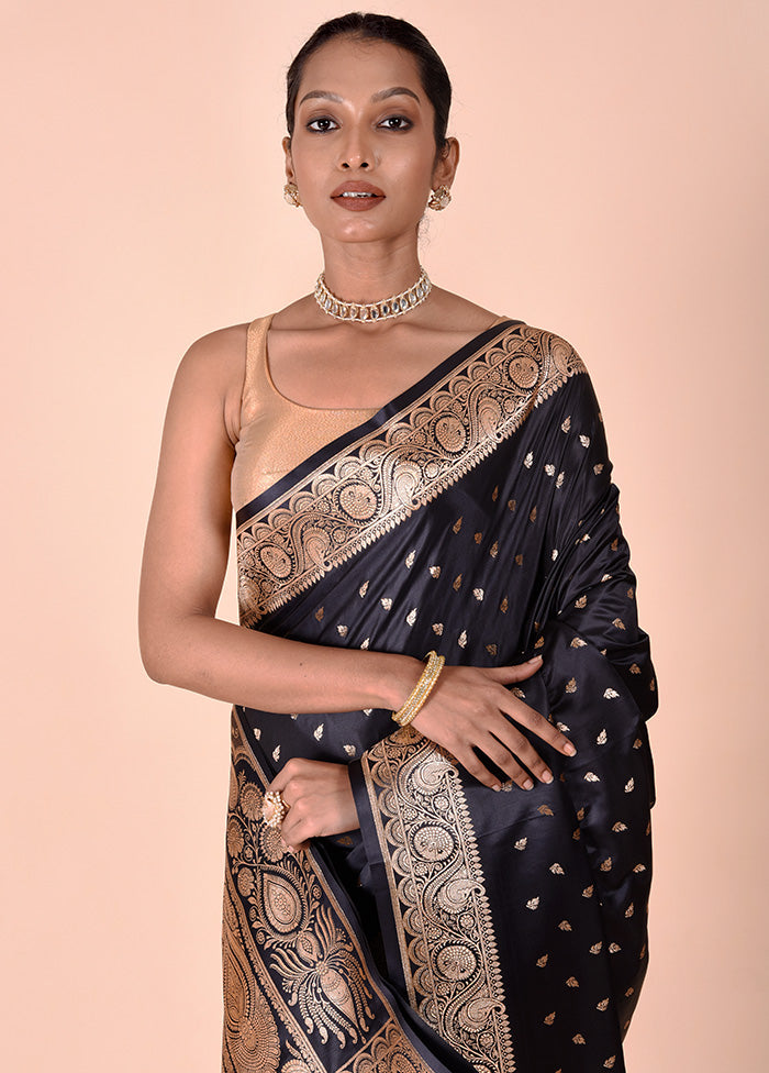 Black Banarasi Silk Saree With Blouse Piece