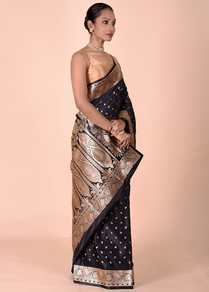 Black Banarasi Silk Saree With Blouse Piece