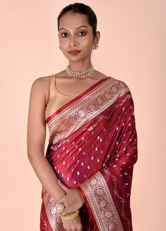 Maroon Banarasi Silk Saree With Blouse Piece