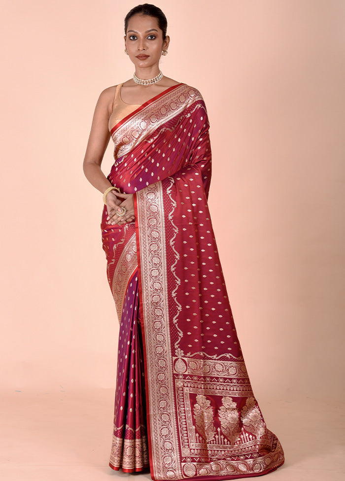 Maroon Banarasi Silk Saree With Blouse Piece