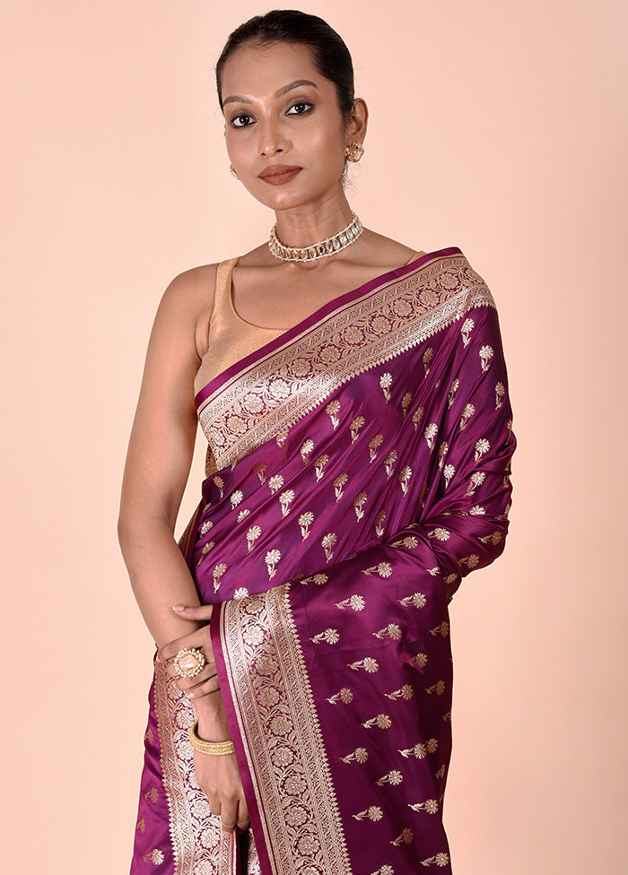 Purple Banarasi Silk Saree With Blouse Piece