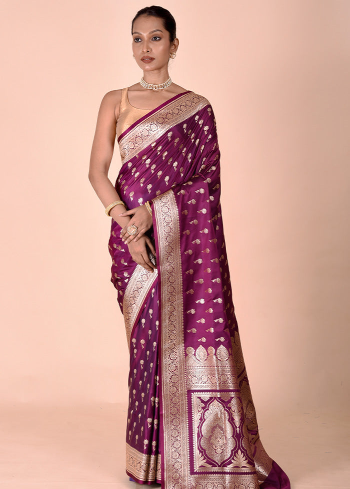 Purple Banarasi Silk Saree With Blouse Piece