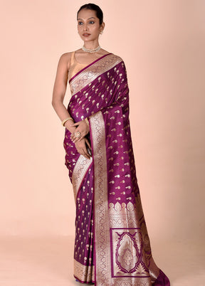 Purple Banarasi Silk Saree With Blouse Piece