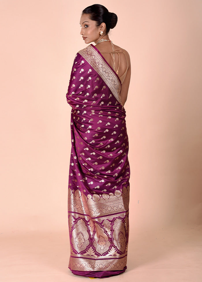 Purple Banarasi Silk Saree With Blouse Piece