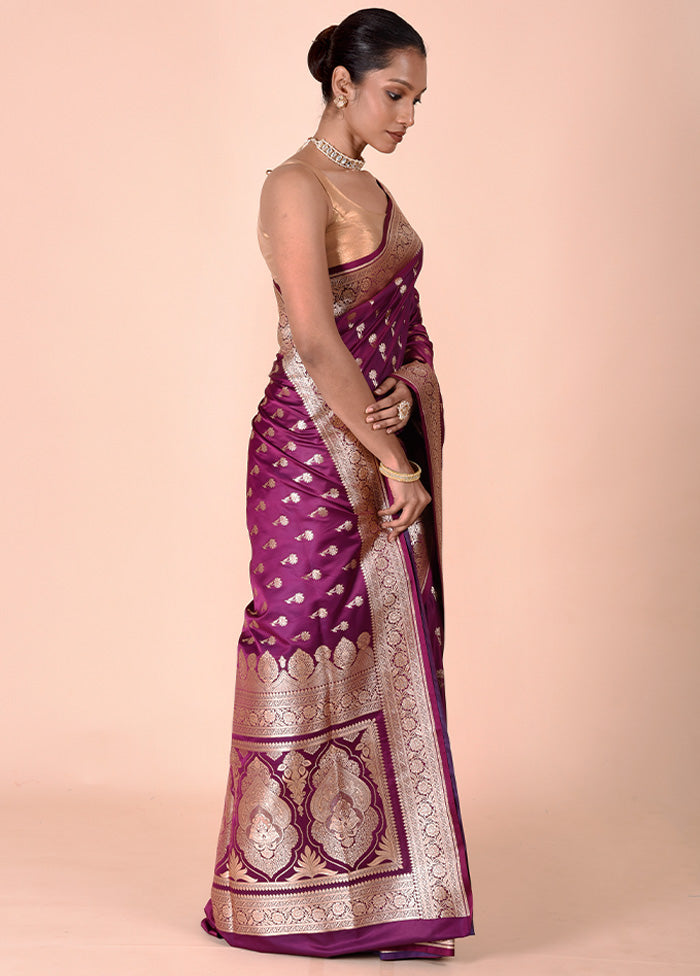 Purple Banarasi Silk Saree With Blouse Piece