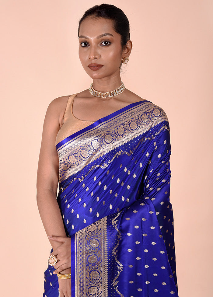 Blue Banarasi Silk Saree With Blouse Piece