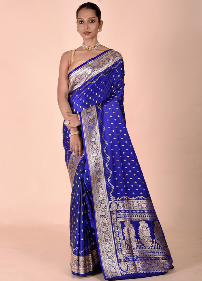 Blue Banarasi Silk Saree With Blouse Piece