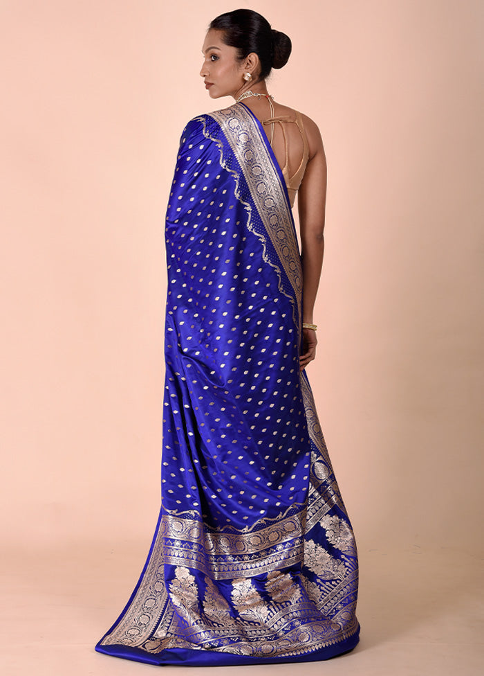 Blue Banarasi Silk Saree With Blouse Piece