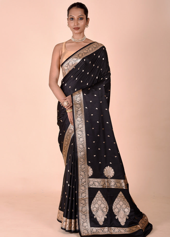 Black Banarasi Silk Saree With Blouse Piece