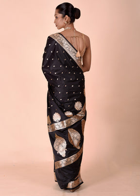 Black Banarasi Silk Saree With Blouse Piece