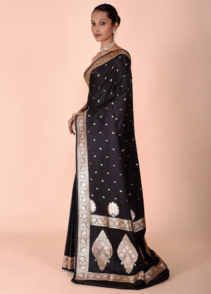 Black Banarasi Silk Saree With Blouse Piece