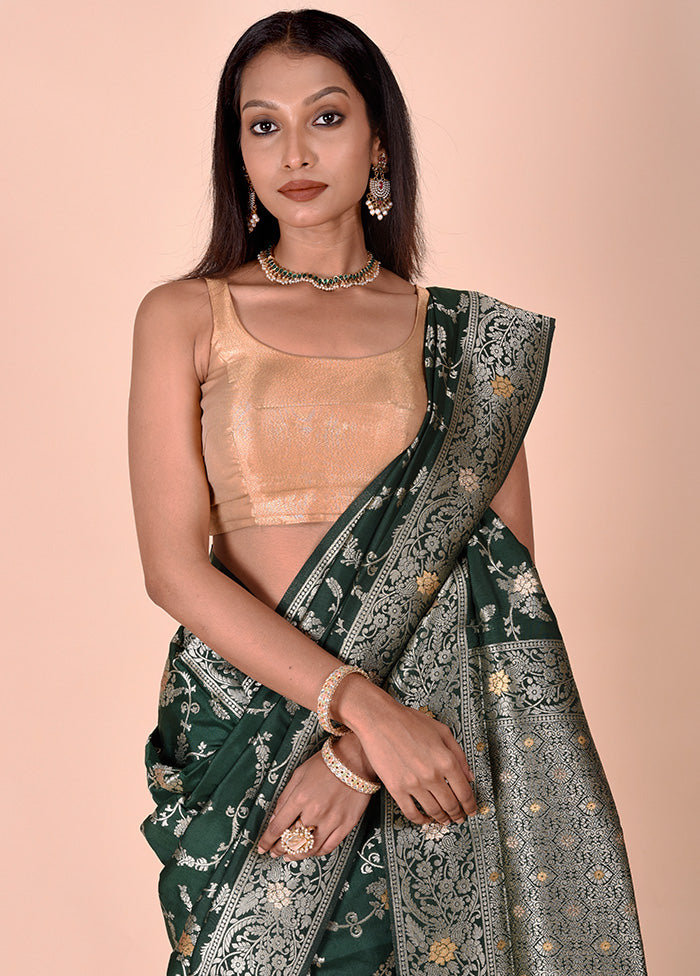 Green Dupion Silk Saree With Blouse Piece