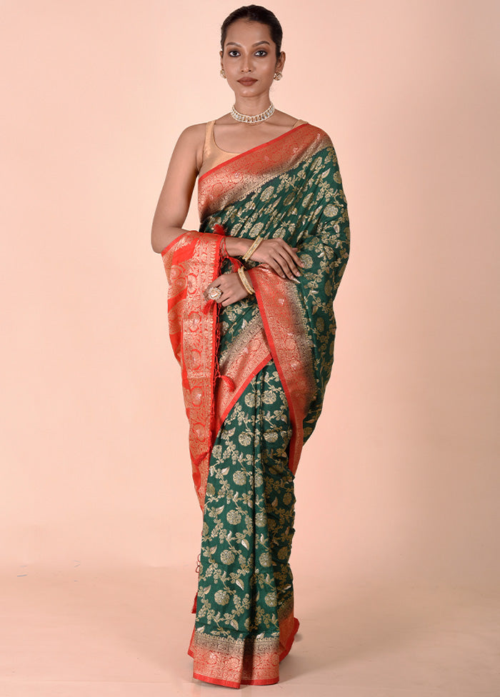 Green Dupion Silk Saree With Blouse Piece