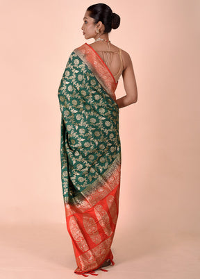 Green Dupion Silk Saree With Blouse Piece