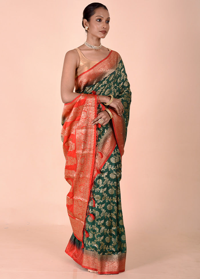 Green Dupion Silk Saree With Blouse Piece