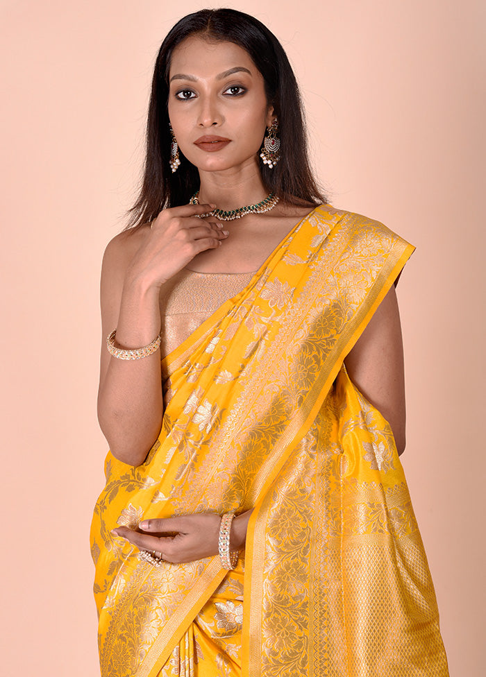 Yellow Dupion Silk Saree With Blouse Piece