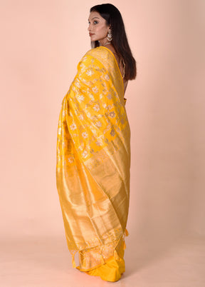 Yellow Dupion Silk Saree With Blouse Piece