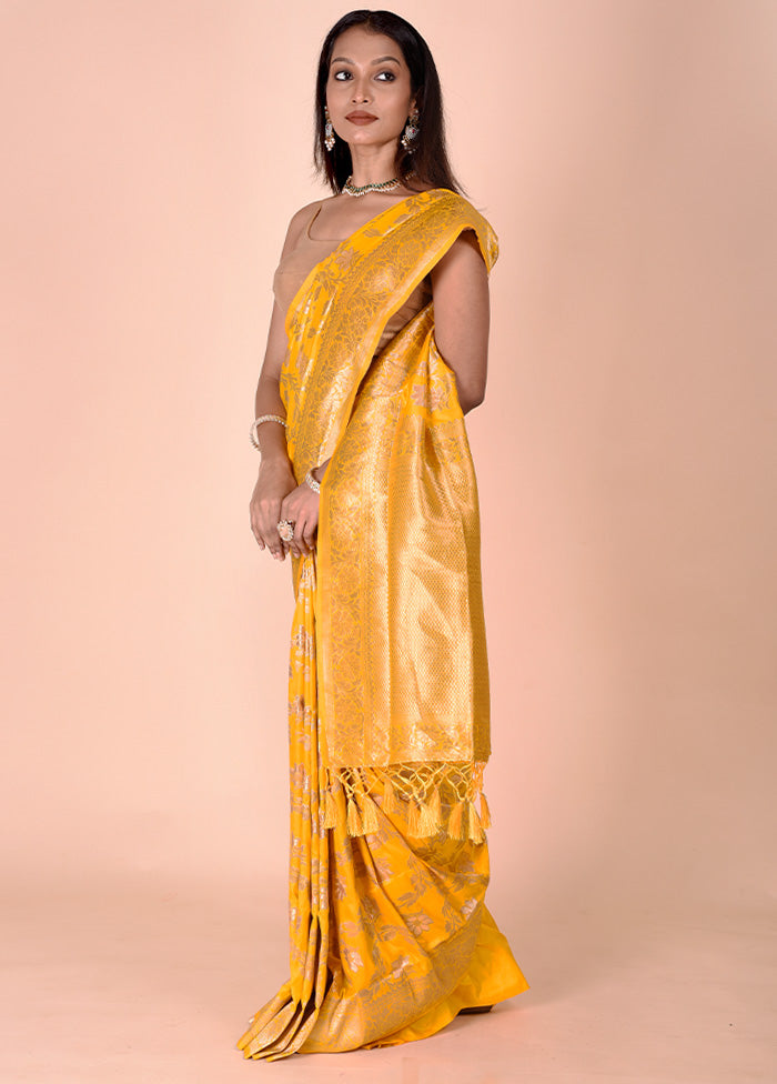 Yellow Dupion Silk Saree With Blouse Piece