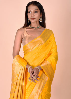 Yellow Dupion Silk Saree With Blouse Piece