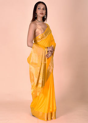 Yellow Dupion Silk Saree With Blouse Piece