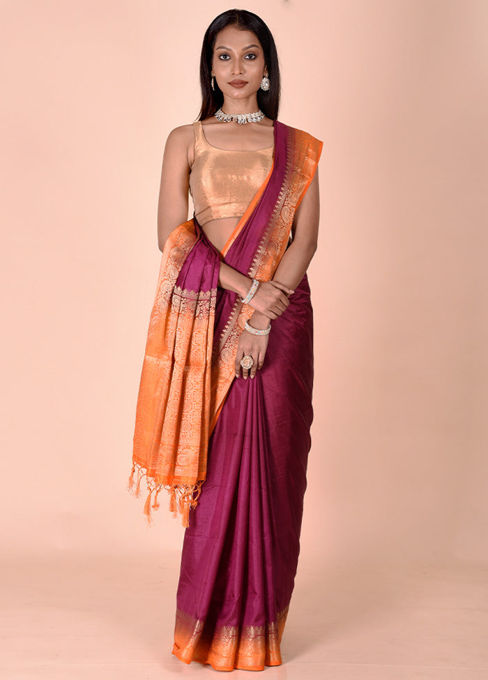 Purple Dupion Silk Saree With Blouse Piece