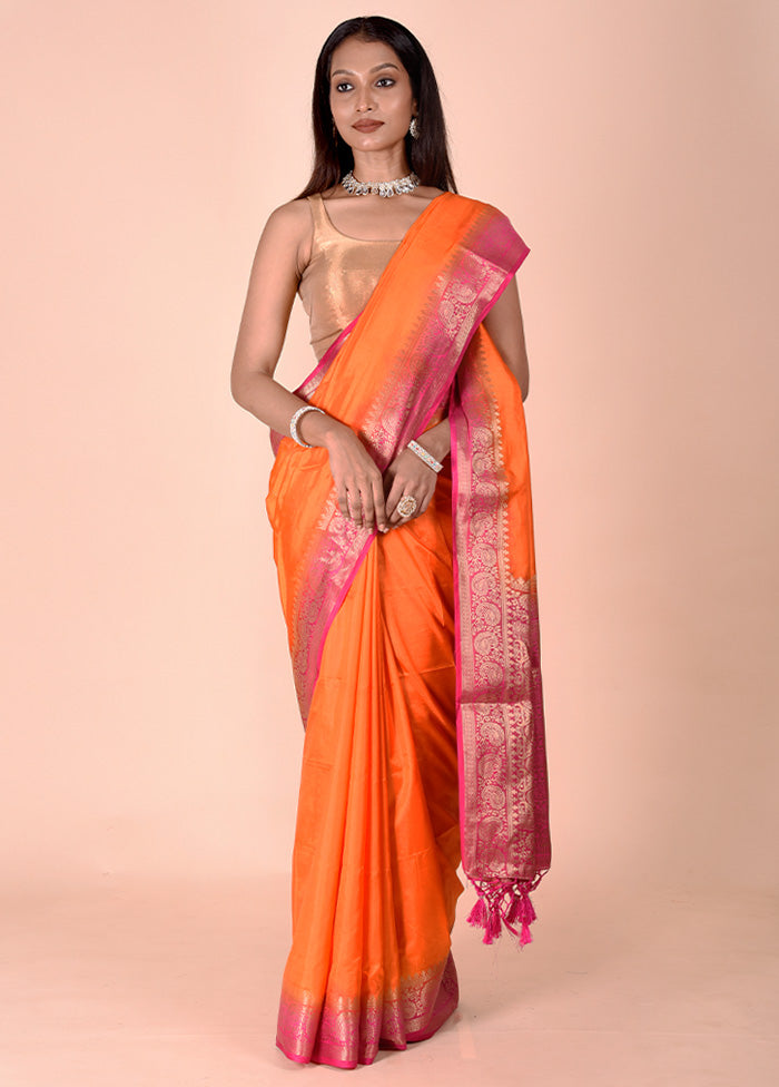 Orange Dupion Silk Saree With Blouse Piece