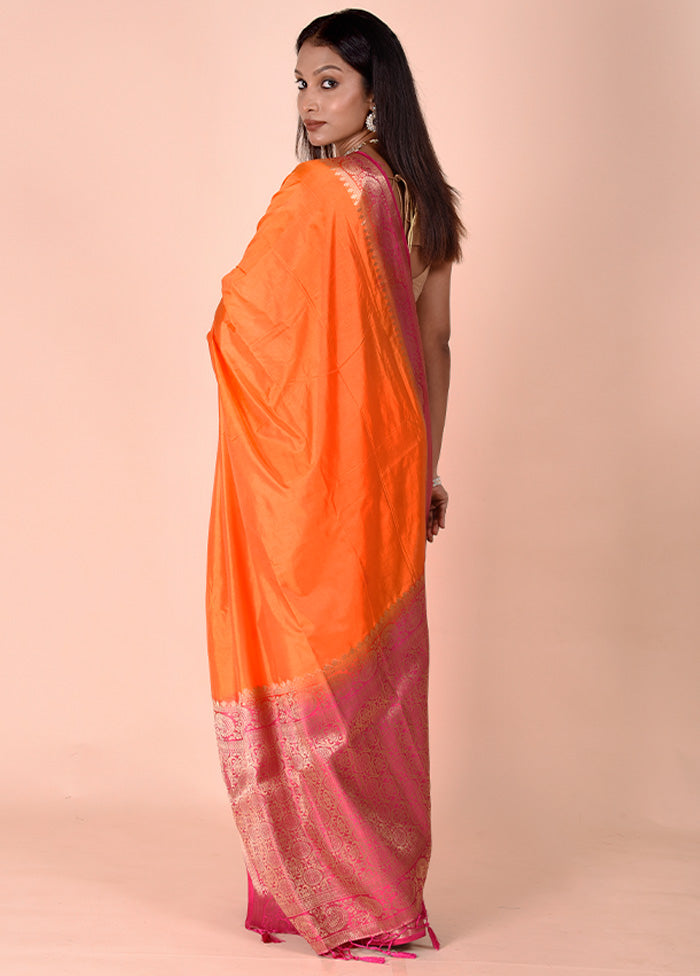 Orange Dupion Silk Saree With Blouse Piece