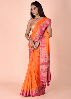 Orange Dupion Silk Saree With Blouse Piece