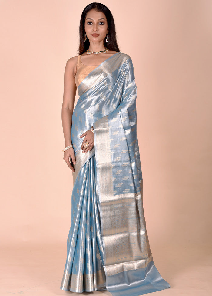 Blue Tissue Silk Saree With Blouse Piece