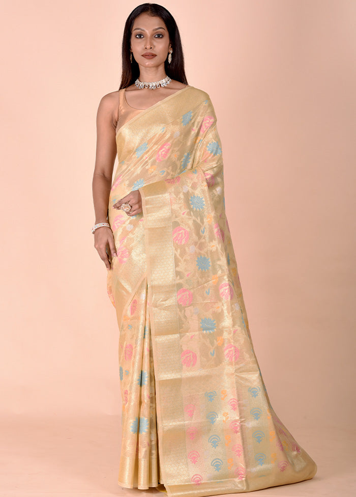 Yellow Tissue Silk Saree With Blouse Piece