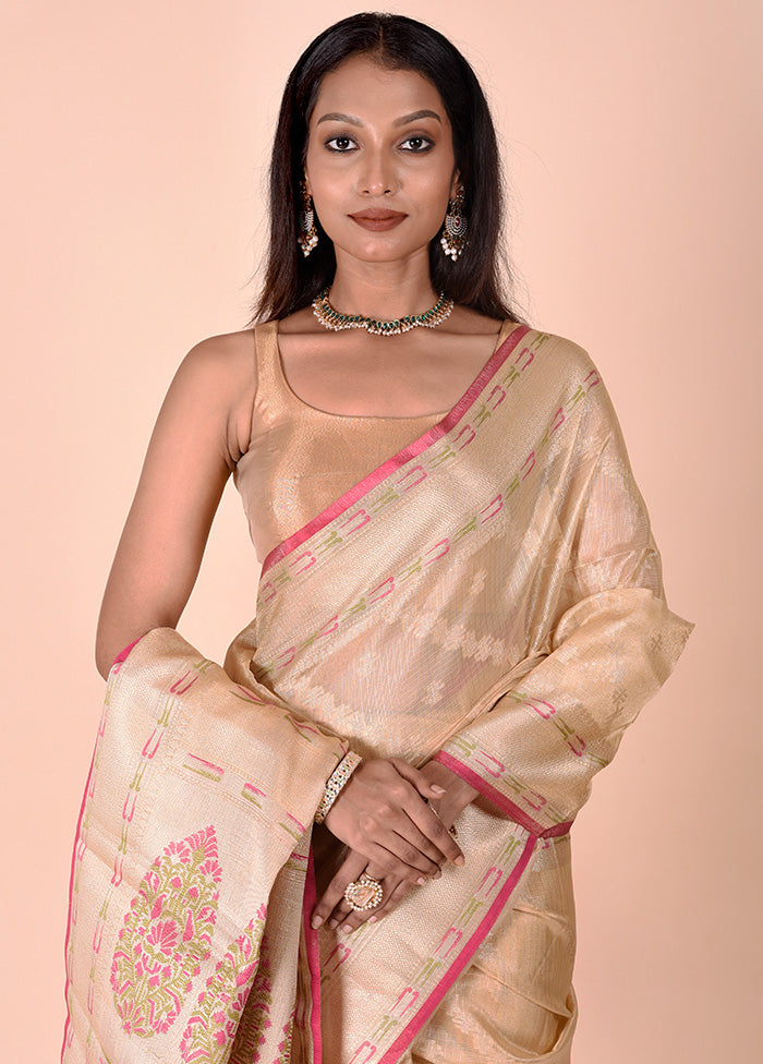 Cream Tissue Silk Saree With Blouse Piece