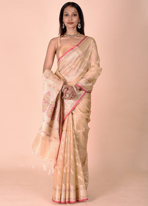 Cream Tissue Silk Saree With Blouse Piece