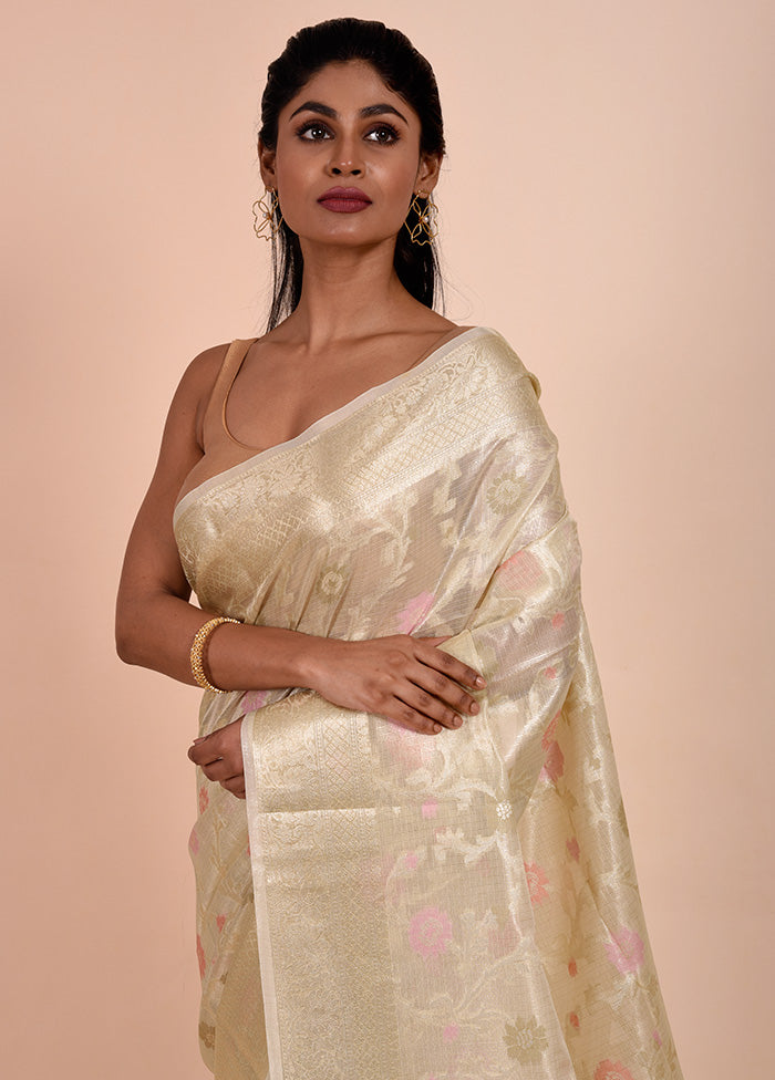 Cream Tissue Silk Saree With Blouse Piece